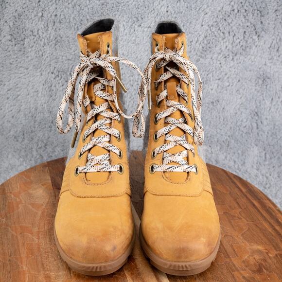 Sorel Ankle Boots Womens 9 Brown Lexie Round Toe Laced Up Wedge Heel Leather - Picture 3 of 9